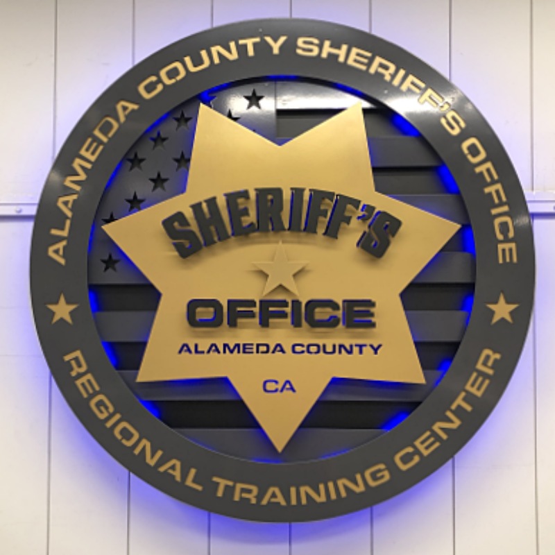 Alameda County Sheriff's Office Multi layer lit interior flag custom brass sign