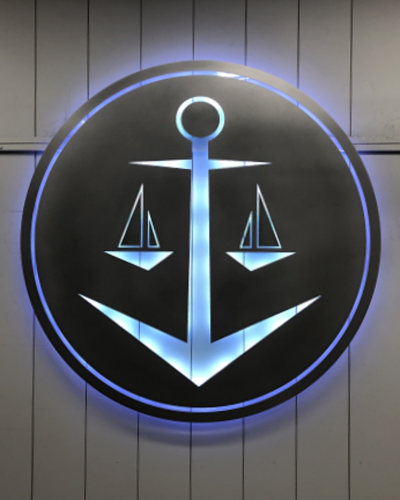 Chad T. Wilson Law Firm single layer acrylic lit interior custom law firm sign