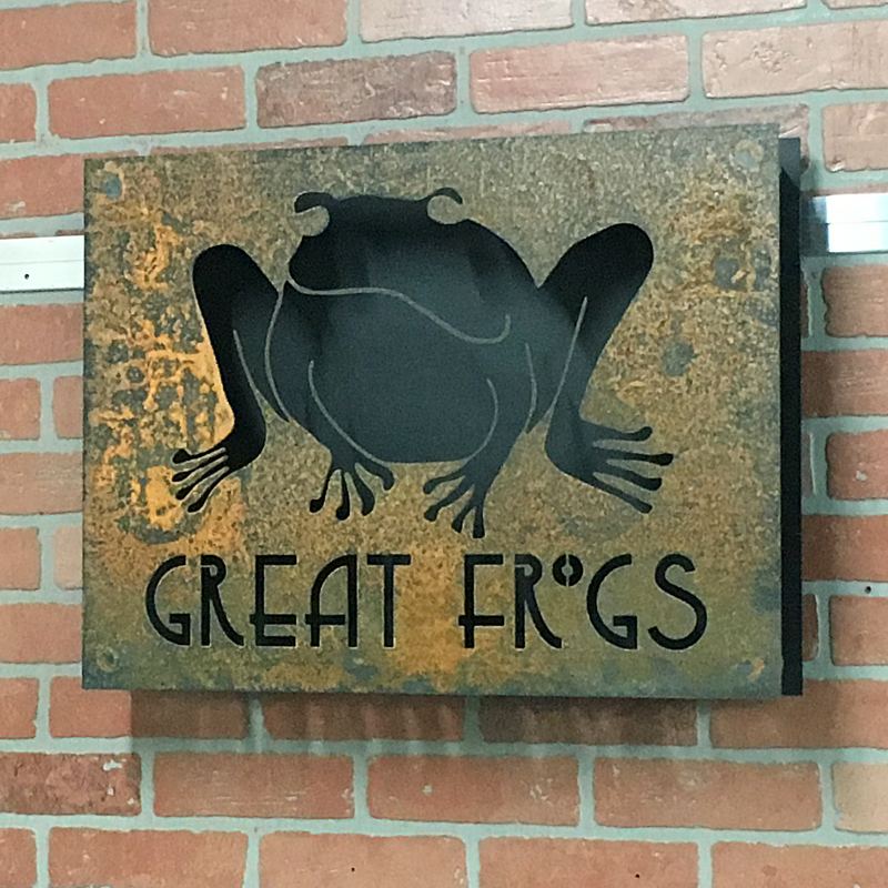 Great Frogs custom rustic metal sign