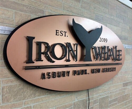 Copper Iron Whale Sign