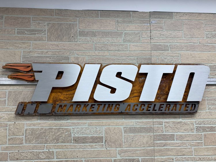 Distressed Steel PISTN marketing accelerated sign