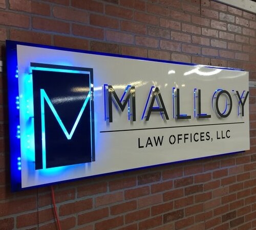 Malloy Law Offices Logo Sign for a lobby