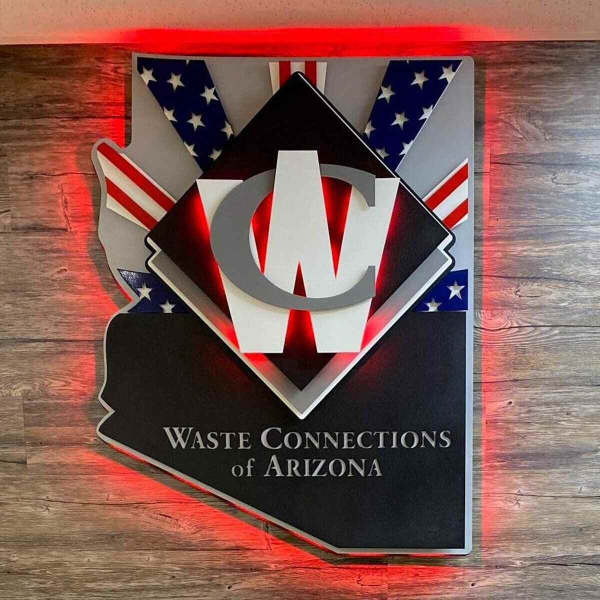 Waste Connections of Arizona lobby sign with back lighting