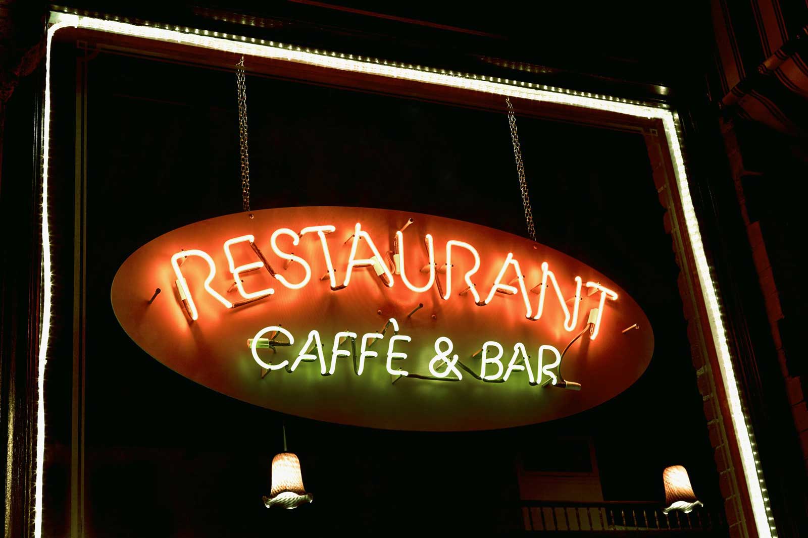 a custom lighted business sign for Restaurant Caffè & Bar