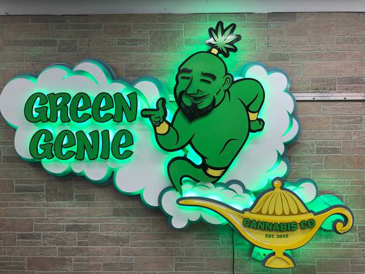 custom illuminated sign for the green genie