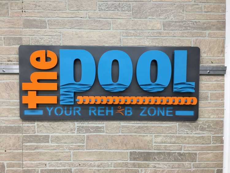 custom sign with powder coat finish for the pool rehab zone