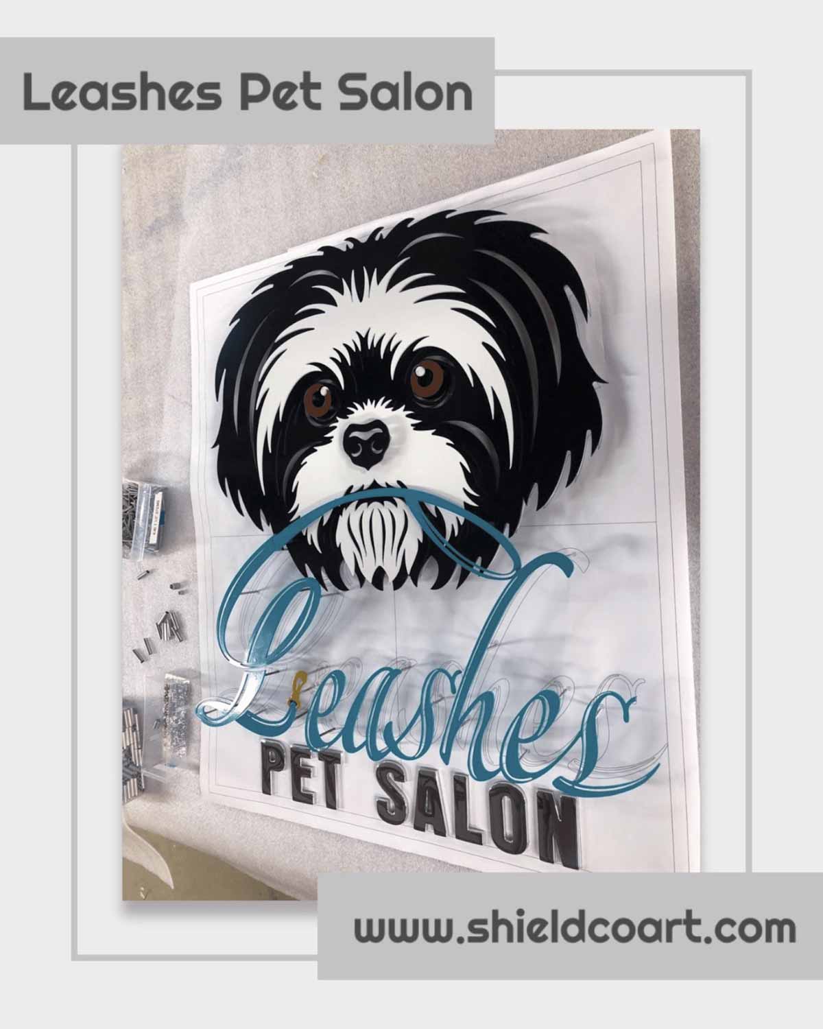 Leashes Pet Salon sign made by ShieldCo Art