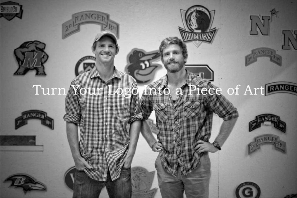 Luke and Neil Markey with text "Turn Your Logo into a Piece of Art"