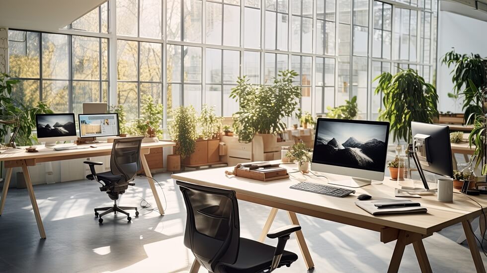 modern natural material and creative design working space working room in modern office interior design decorating with wooden laminate 