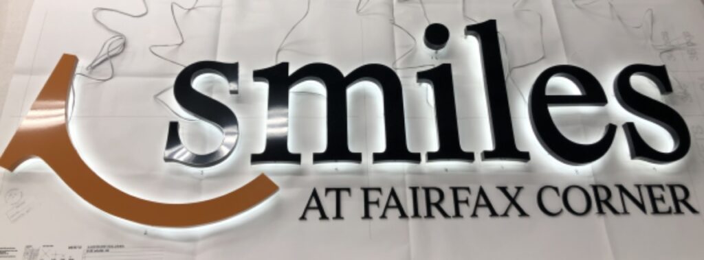 Smiles at Fairfax Corner individual letters custom backlit lobby sign