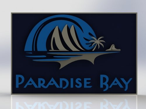 3D Mockup of layered metal resorts sign